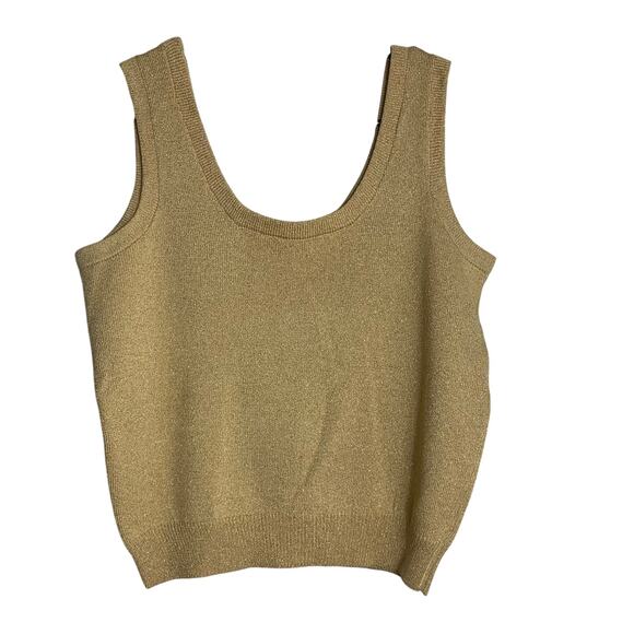 St John Basics Santana Knit Gold Metallic Crop Tank Top Sweater Women Sz M USA - Picture 1 of 8